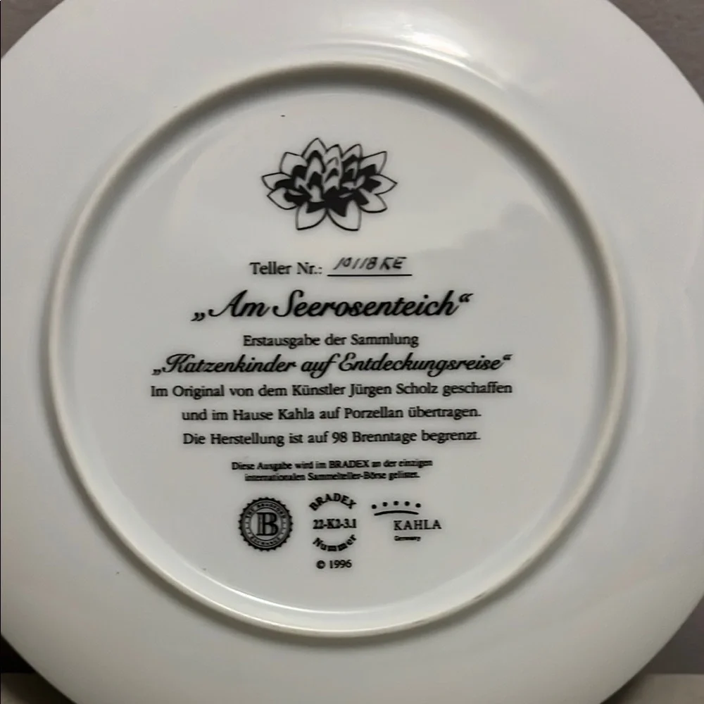 Am Seerosenteich Bradex Cat  Plate/with original papers Bradford Exchange 1996